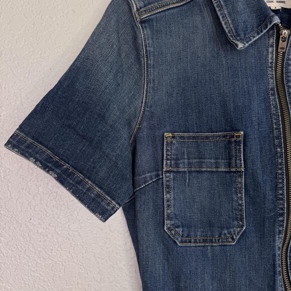 Nili Lotan Cannes Denim Jumpsuit Womens 4 Zip Front Workwear Utility Dark Blue - Picture 5 of 12